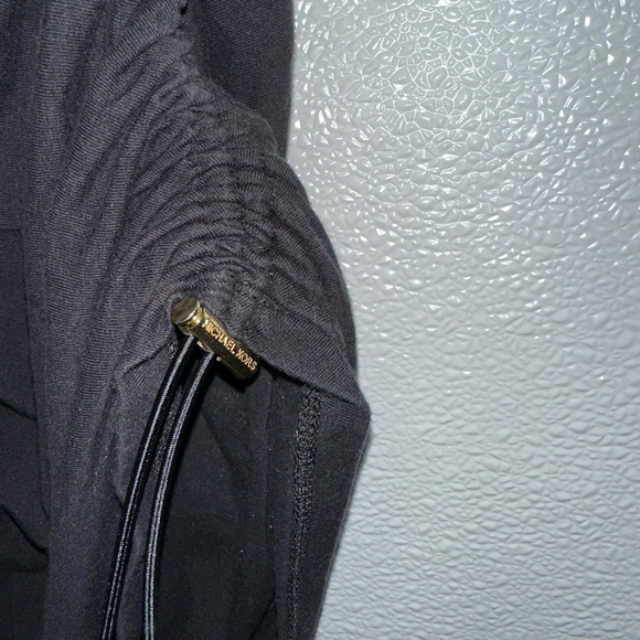 Michael Kors Tee Shirt Dress with Ruching Medium Women’s Black Gold Short Sleeve - Picture 8 of 13